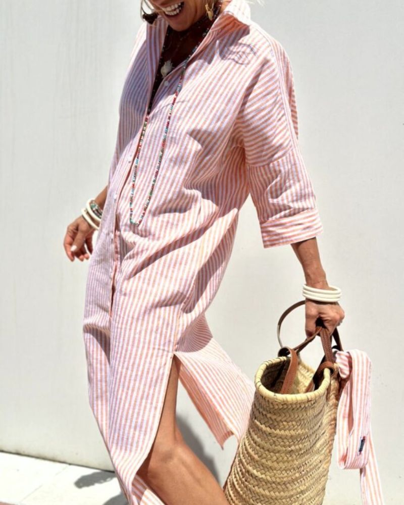 Nikki | Classic Striped Lace tropezienne Shirt Dress