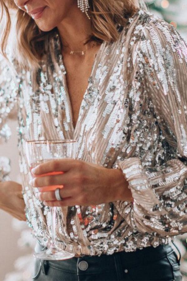 JENY | GLITTER V-NECK BLOUSE